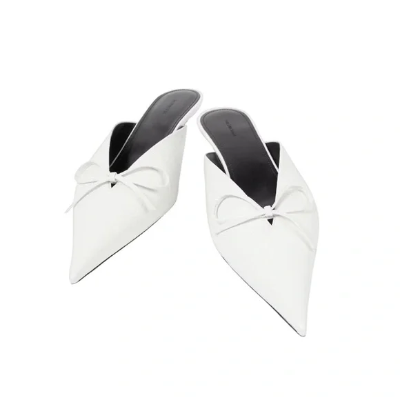 BALENCIAGA Knife Bow Arena Lambskin Leather Mules in White Size 39 - Picture 7 of 14